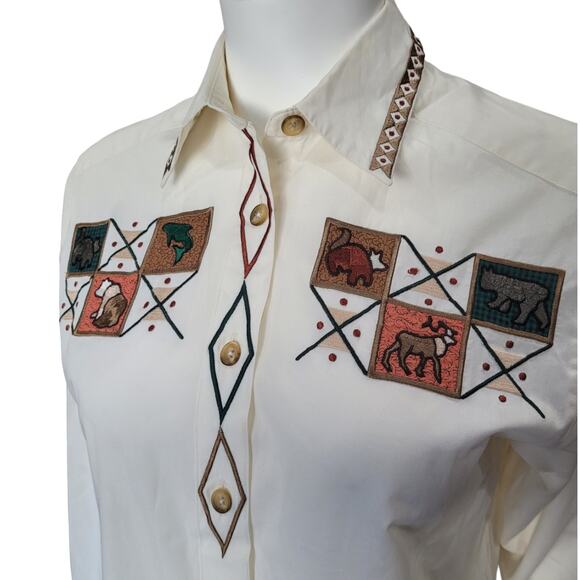 Vintage 90s Northern Isles Southwestern Patchwork Shirt Sz 6 Embroidered Kitschy - Picture 4 of 10